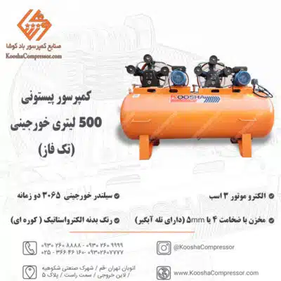 پمپ باد پیستونی 500 لیتری تک فاز